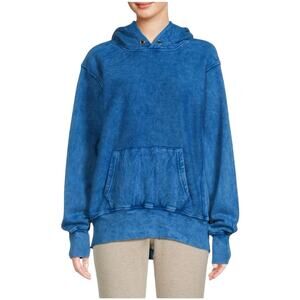 Les Tien Mineral-Wash Crop Hooded Sweatshirt Indigo Blue Size Small Oversized